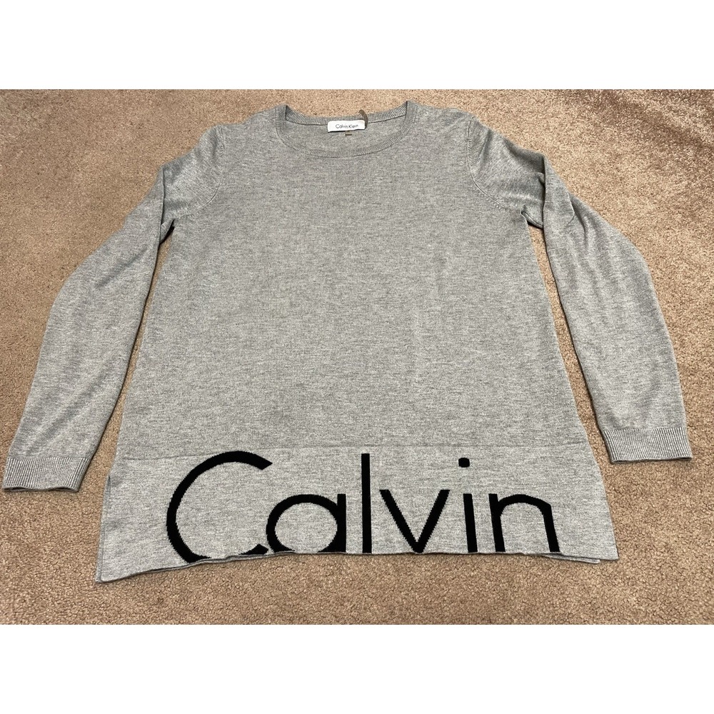 Calvin Klein Sweater womens Gray Black CALVIN logo Size Xs long sleeve